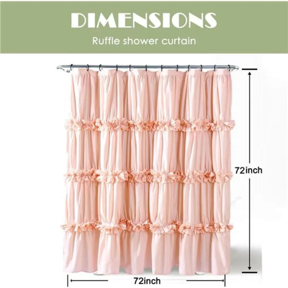 Peach Ruffle Shower Curtain, Vintage Handcrafted Bow Tie Bath Curtain